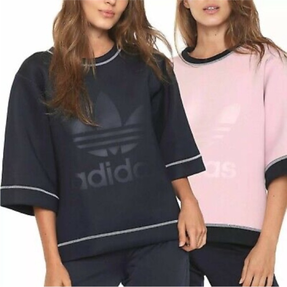 Adidas Original Reversible Neoprene Oversized Sweatshirt Blue Pink size XSmall